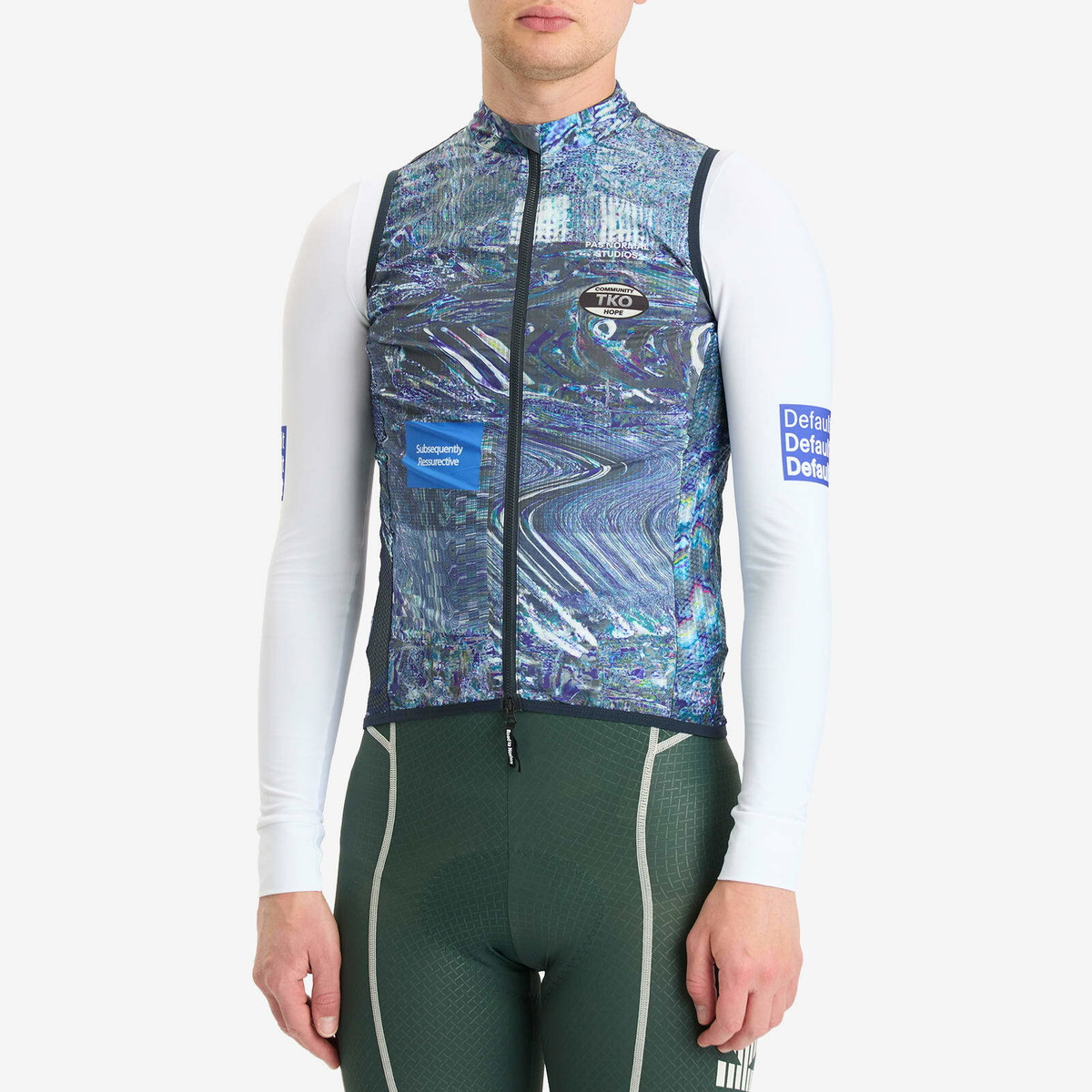 Pas Normal Studios Men's T.K.O. Mechanism Stow Away Gilet in Human Error Blue
