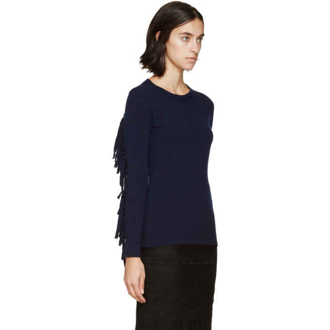 Burberry Prorsum Navy Fringed Knit Sweater