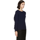 Burberry Prorsum Navy Fringed Knit Sweater