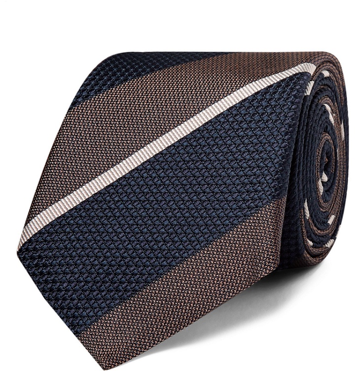Photo: Brunello Cucinelli - 7cm Striped Silk-Jacquard Tie - Blue