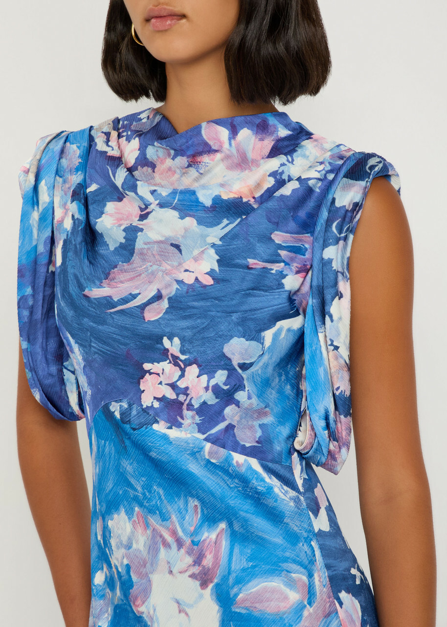 Erdem Floral-print Draped Satin Midi Dress Multi Floral