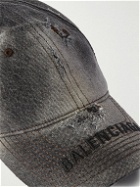 Balenciaga - Logo-Embroidered Distressed Denim Baseball Cap - Gray