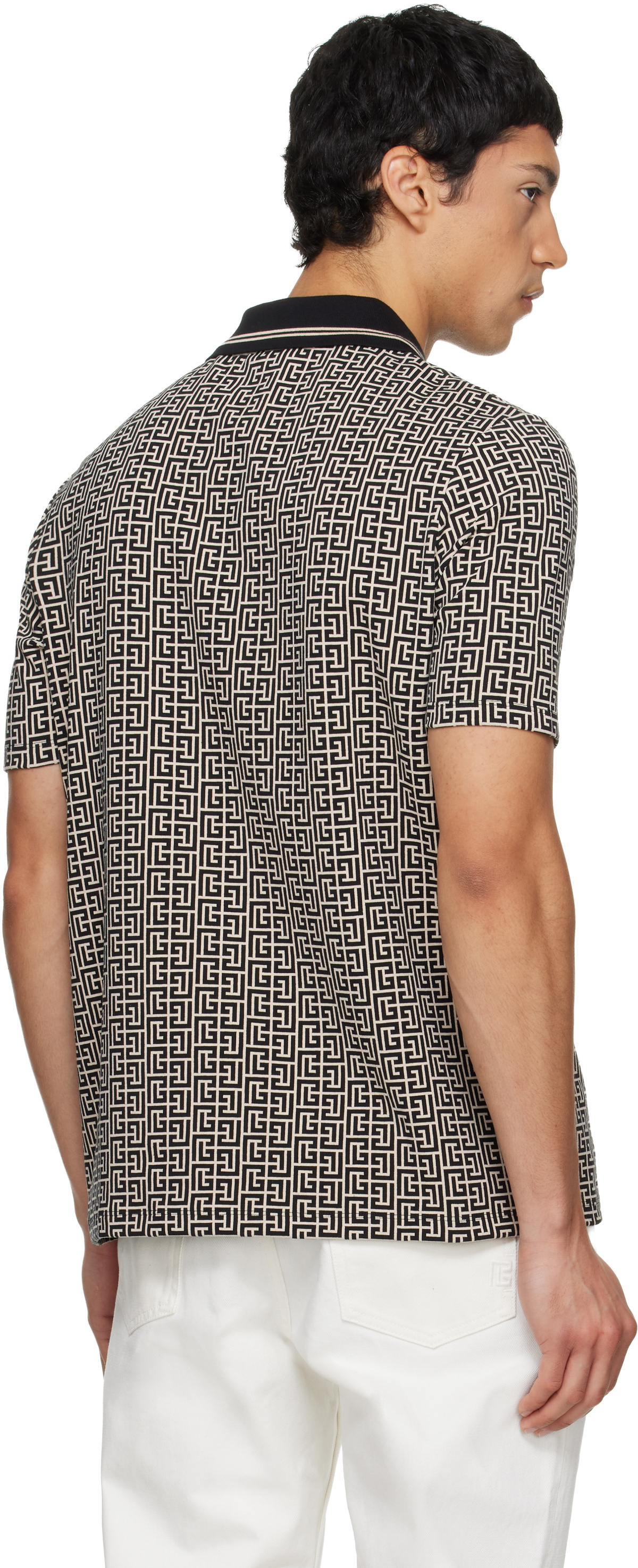 Balmain Black & Beige Monogram Polo