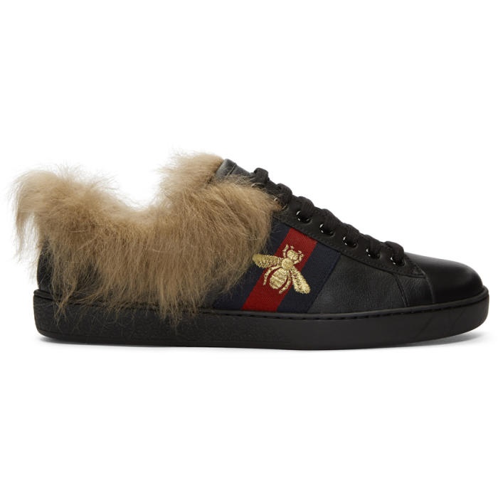 Photo: Gucci Black Wool-Lined New Ace Sneakers 