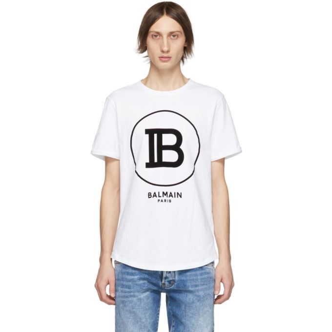Photo: Balmain White Flocked Logo T-Shirt