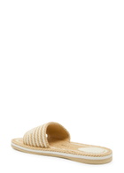 Chloe Sand Striped Woven Sliders White