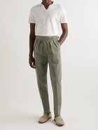 Rubinacci - Manny Slim-Fit Tapered Pleated Cotton-Twill Trousers - Green