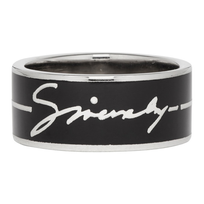 Photo: Givenchy Silver and Black Signature Logo Ring