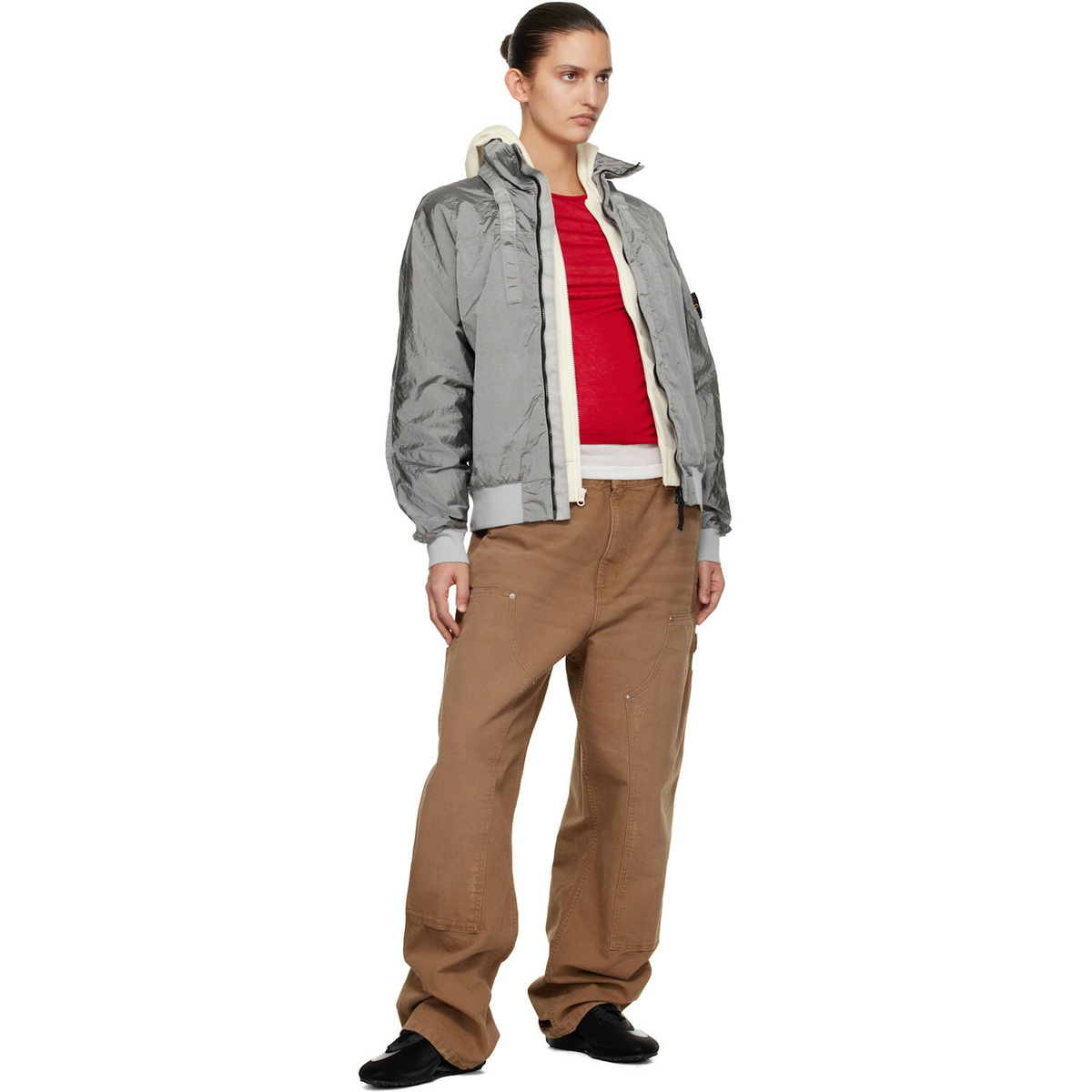 Stone Island Gray 4100064 Nylon Metal ECONYL Watro-TC Bomber Jacket