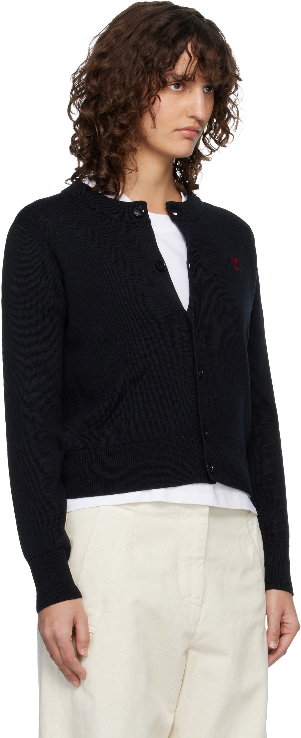 AMI Paris Black Wool Crewneck Ami de Coeur Cardigan