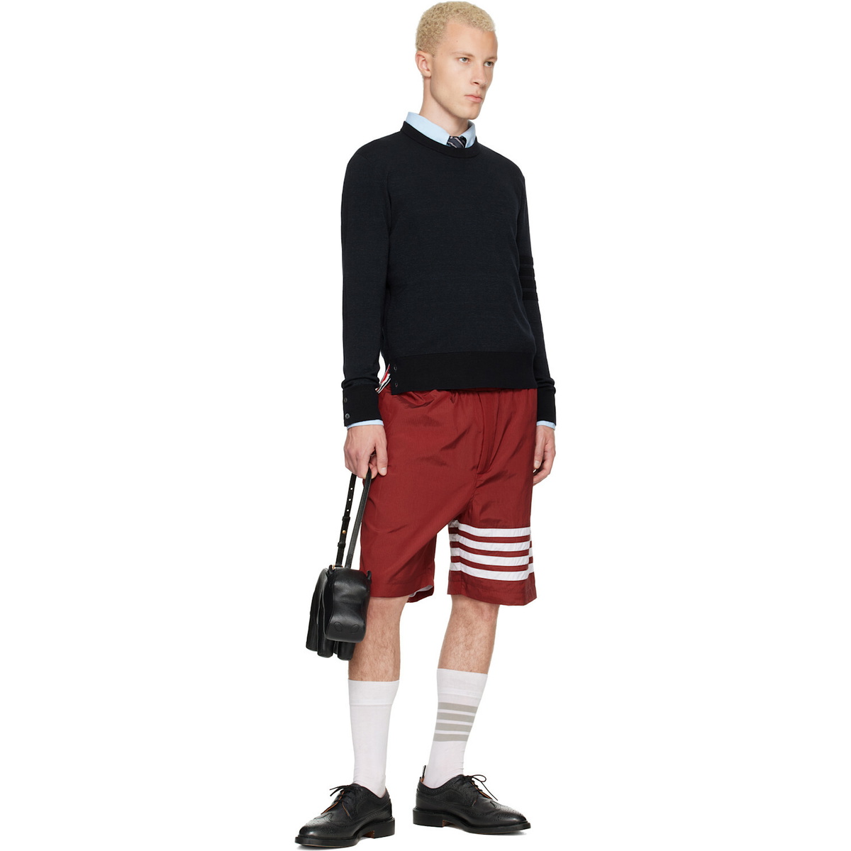 Thom Browne Navy Ottoman Milano Stitch 4-Bar Bomber Sweater