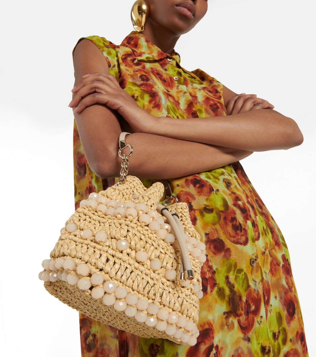 かごバッグ JIMMY CHOO BON BON BEADED RAFFIA HAND BAG Jimmy Choo - Bon Bon embellished raffia bucket bag Jimmy Choo