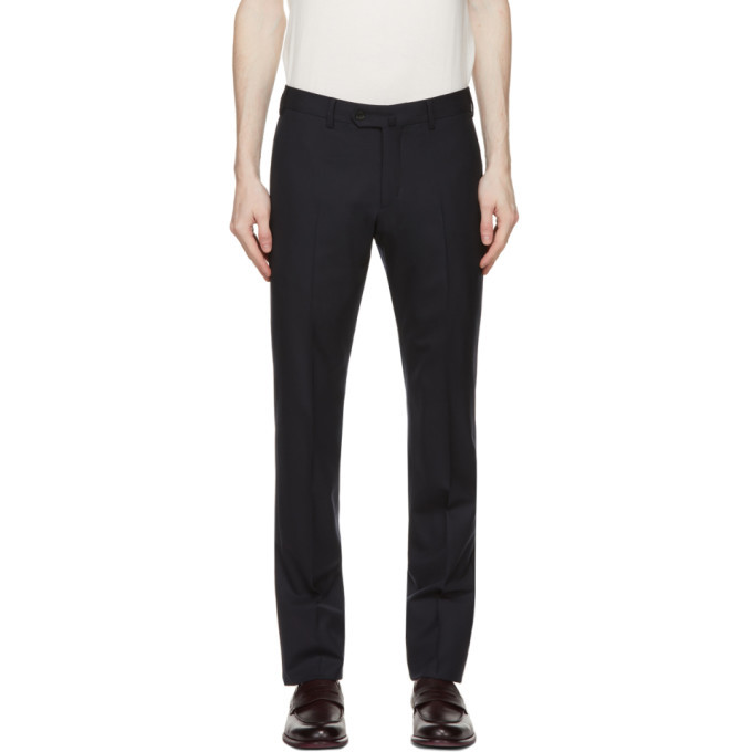 Photo: Loro Piana Navy Wool Slim Pantaflat Trousers