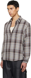 TONYWACK Gray Washed Cotton Blend Check Shirt