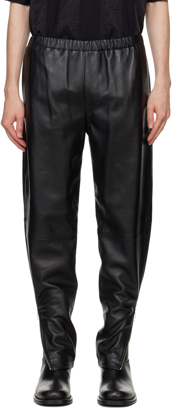 Dries Van Noten Black Drawstring Leather Pants