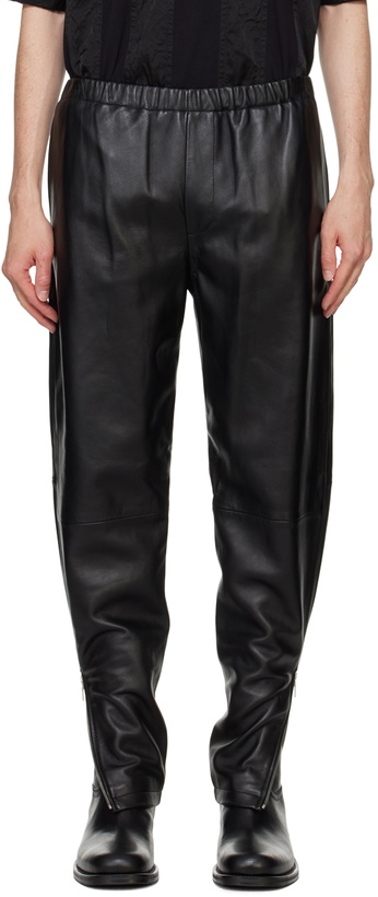 Photo: Dries Van Noten Black Drawstring Leather Pants