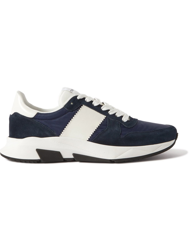 Photo: TOM FORD - Jagga Leather-Trimmed Nylon and Suede Sneakers - Blue