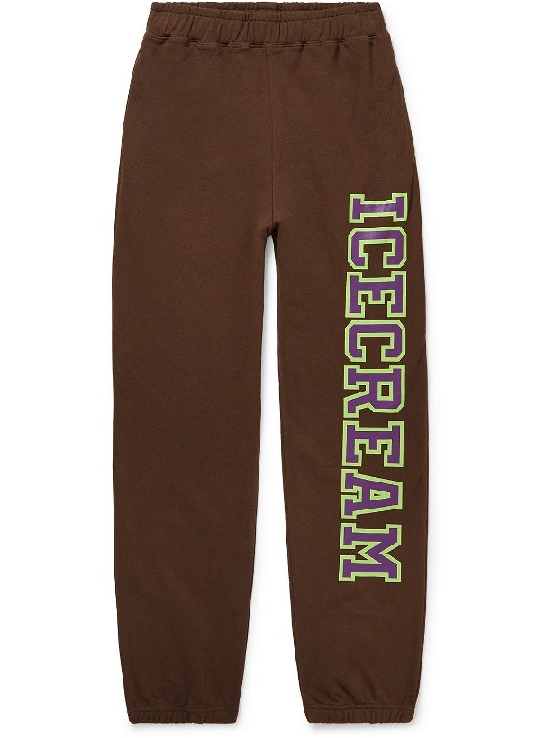 Photo: ICECREAM - Tapered Logo-Print Cotton-Jersey Sweatpants - Brown