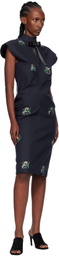 AO Yes Navy Embroidery Bias Cut Midi Dress