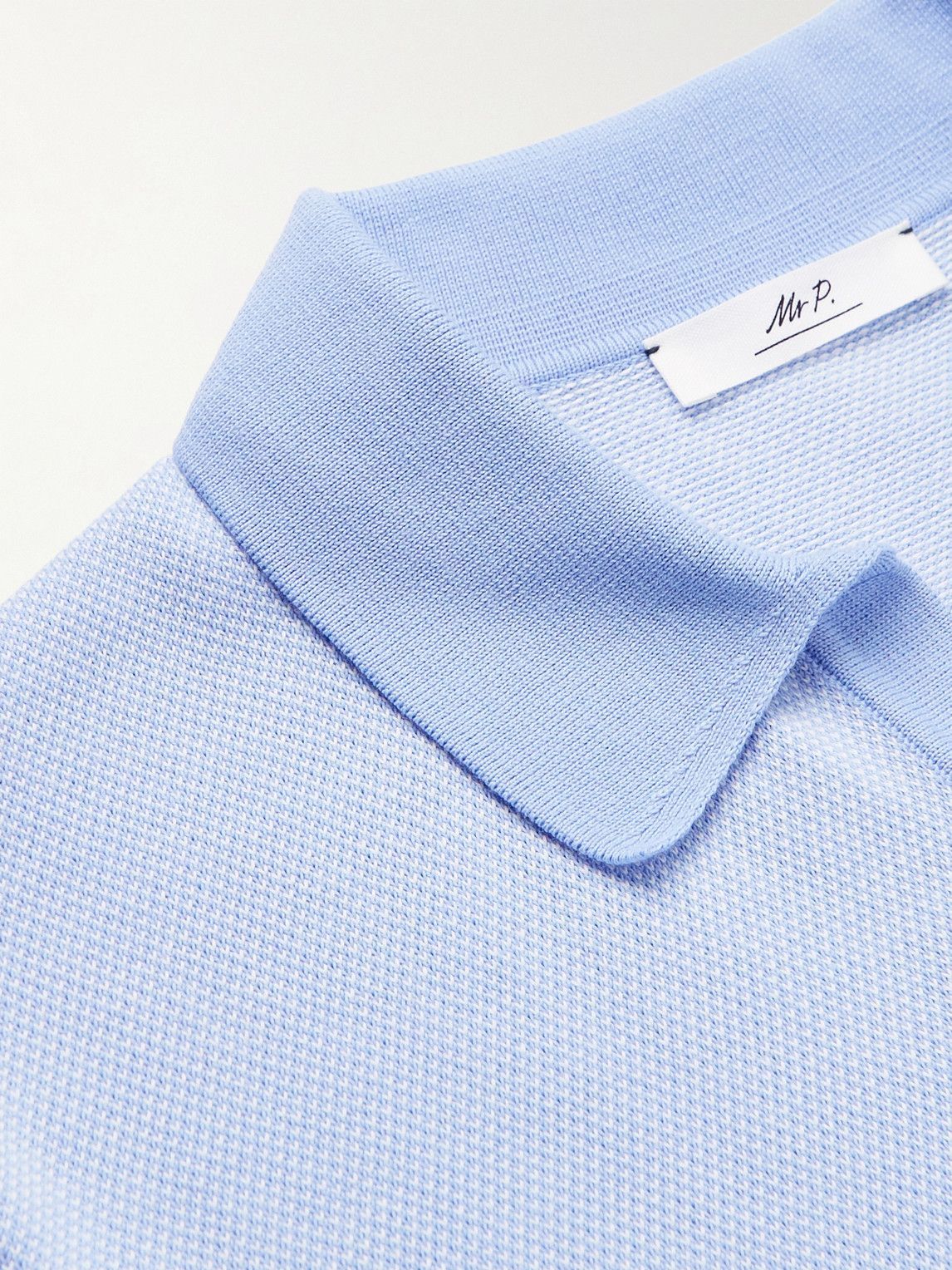 Mr P Honeycomb Knit Organic Cotton Polo Shirt Blue Mr P