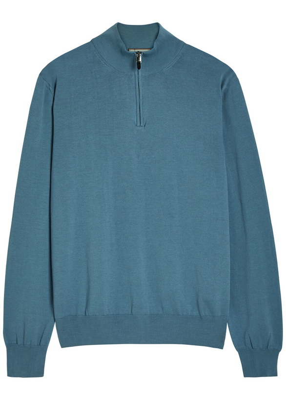 Photo: Canali Half-zip Cotton Jumper Dark Blue