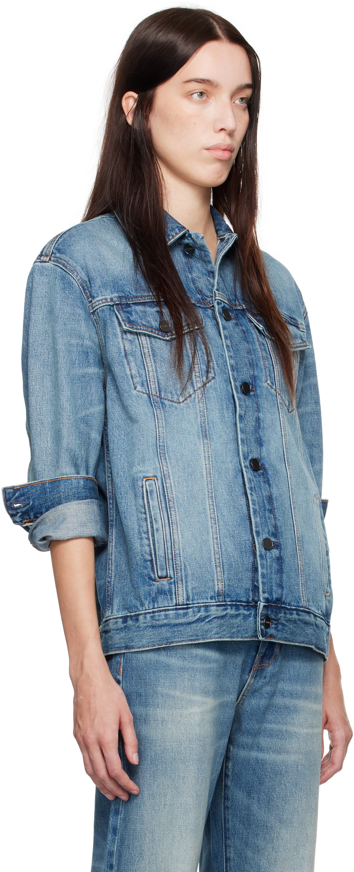 Calvin Klein Blue Halo Selvedge Elongated Trucker Denim Jacket
