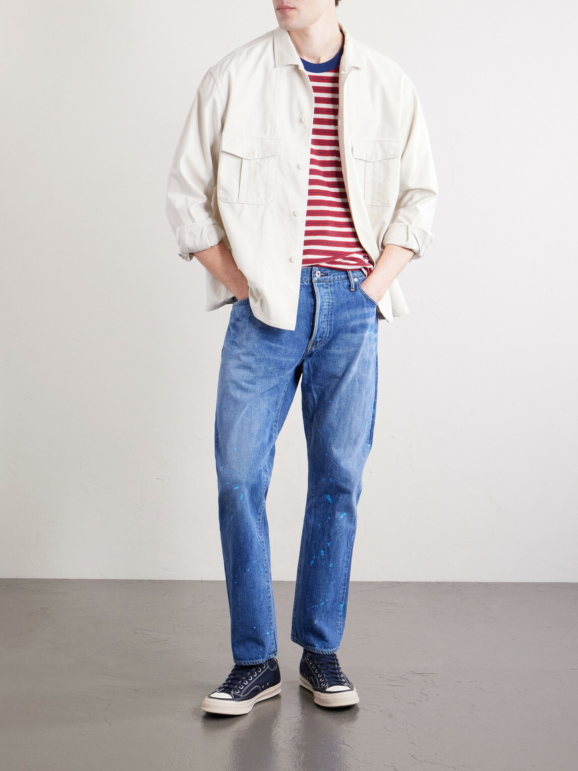 Visvim - Social Sculpture 11 Slim-Fit Straight-Leg Paint-Splattered Jeans - Blue