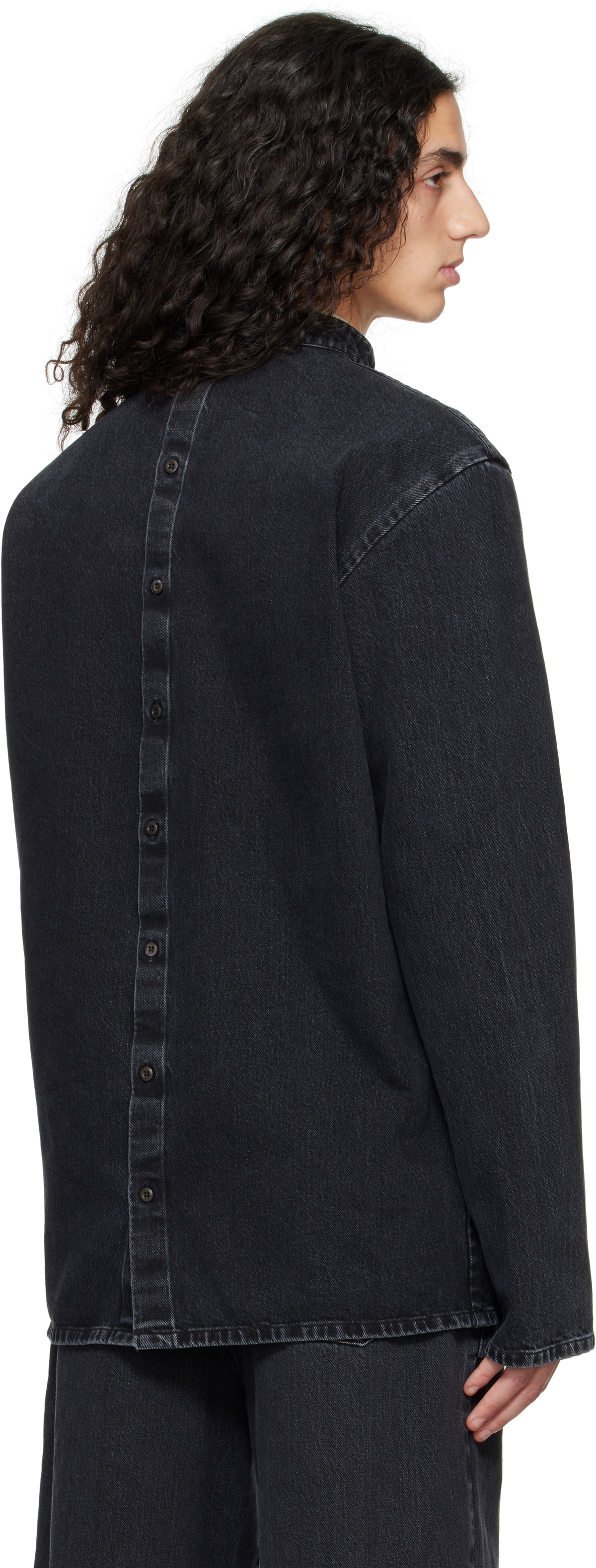 Rier Black Band Collar Denim Top