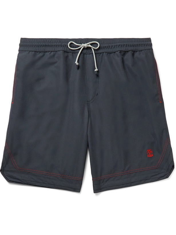 Photo: BRUNELLO CUCINELLI - Logo-Embroidered Swim Shorts - Blue - XS