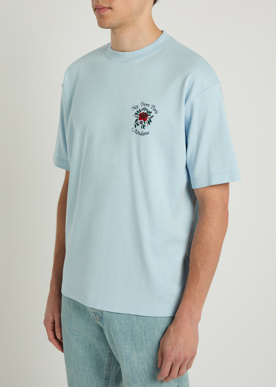 DRÔLE DE Monsieur Le T-shirt Slogan Printed Cotton T-shirt Light Blue