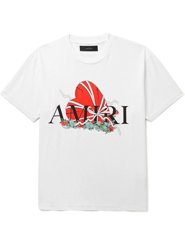 Photo: AMIRI - Broken Heart Printed Cotton-Jersey T-shirt - White