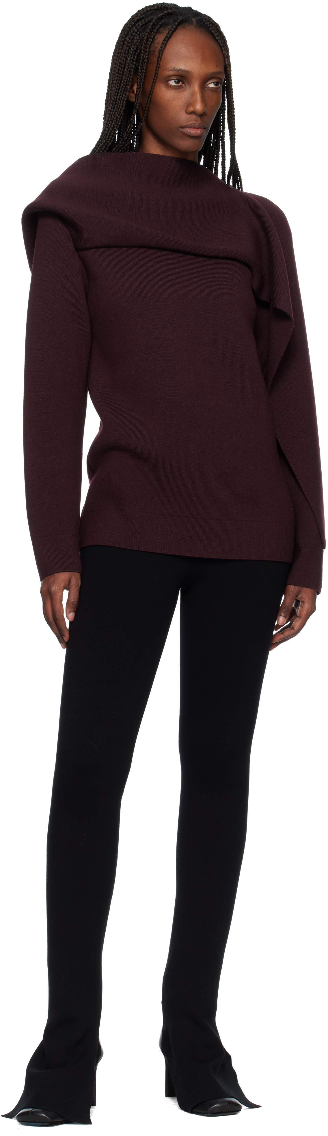 Courrèges Burgundy Scarf Oversized Wool Sweater