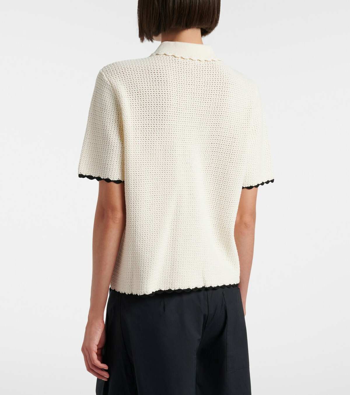 Frame Daybreak crochet scalloped polo shirt