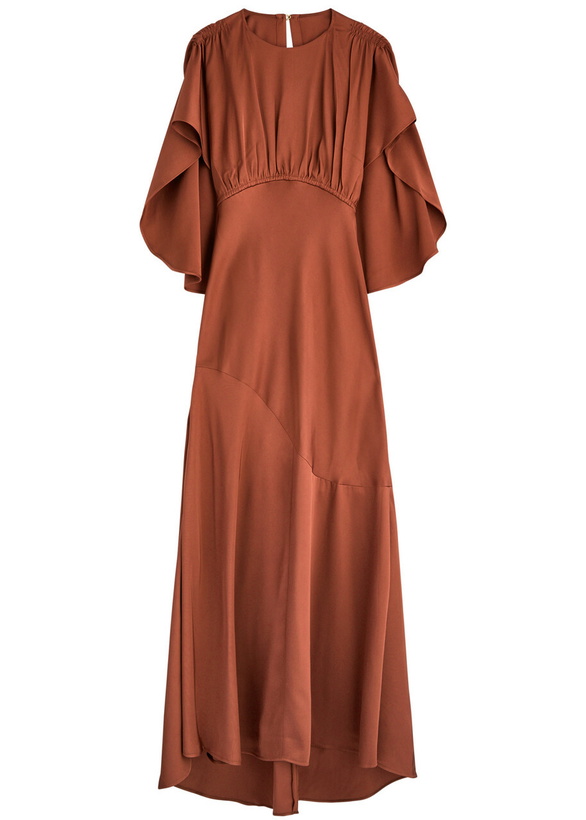 Photo: Zimmermann Eden Cascading Cape-effect Satin Maxi Dress Brown