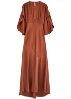 Zimmermann Eden Cascading Cape-effect Satin Maxi Dress Brown