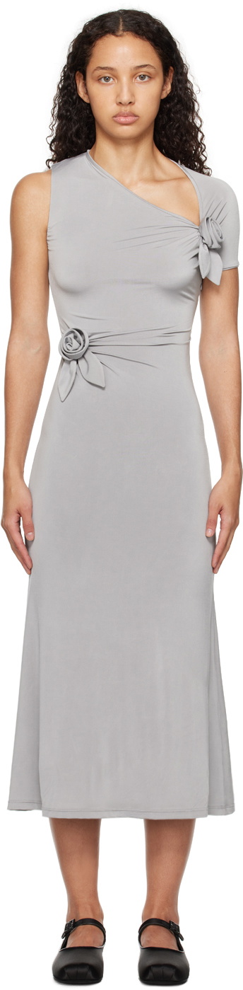 knee length dresses for ladies Pinkblush Grey Basic Ribbed Side Slit Maternity Midi Dress Grey Large