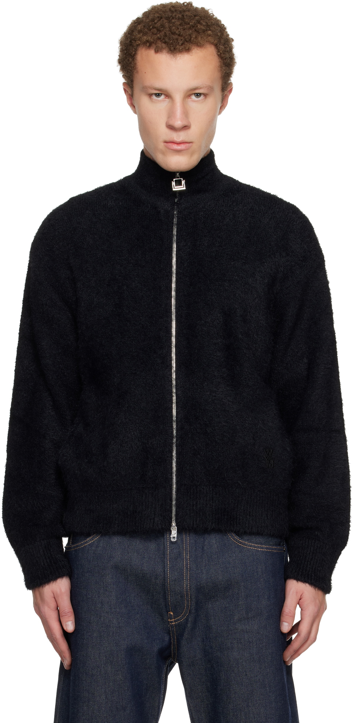 WOOYOUNGMI Black Hairy Zip-up Sweater