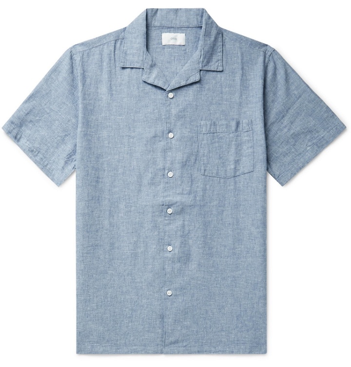 Photo: Onia - Vacation Camp-Collar Mélange Linen and Cotton-Blend Shirt - Blue