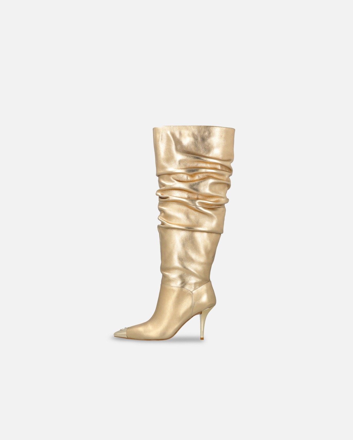 Pinko Heeled High Boots In Golden Nappa Leather Light Gold