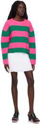 MSGM Pink & Green Striped Rugby Crewneck