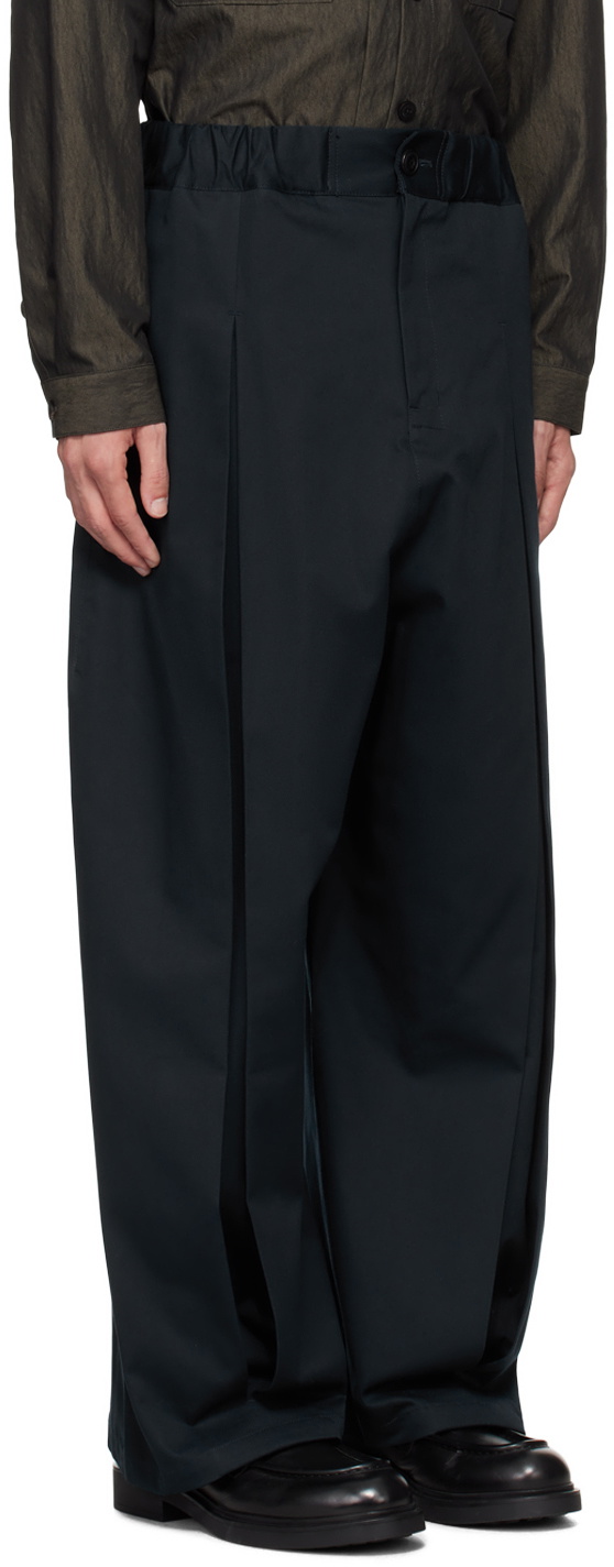 SAGE NATION Navy Box Pleat Trousers SAGE NATION