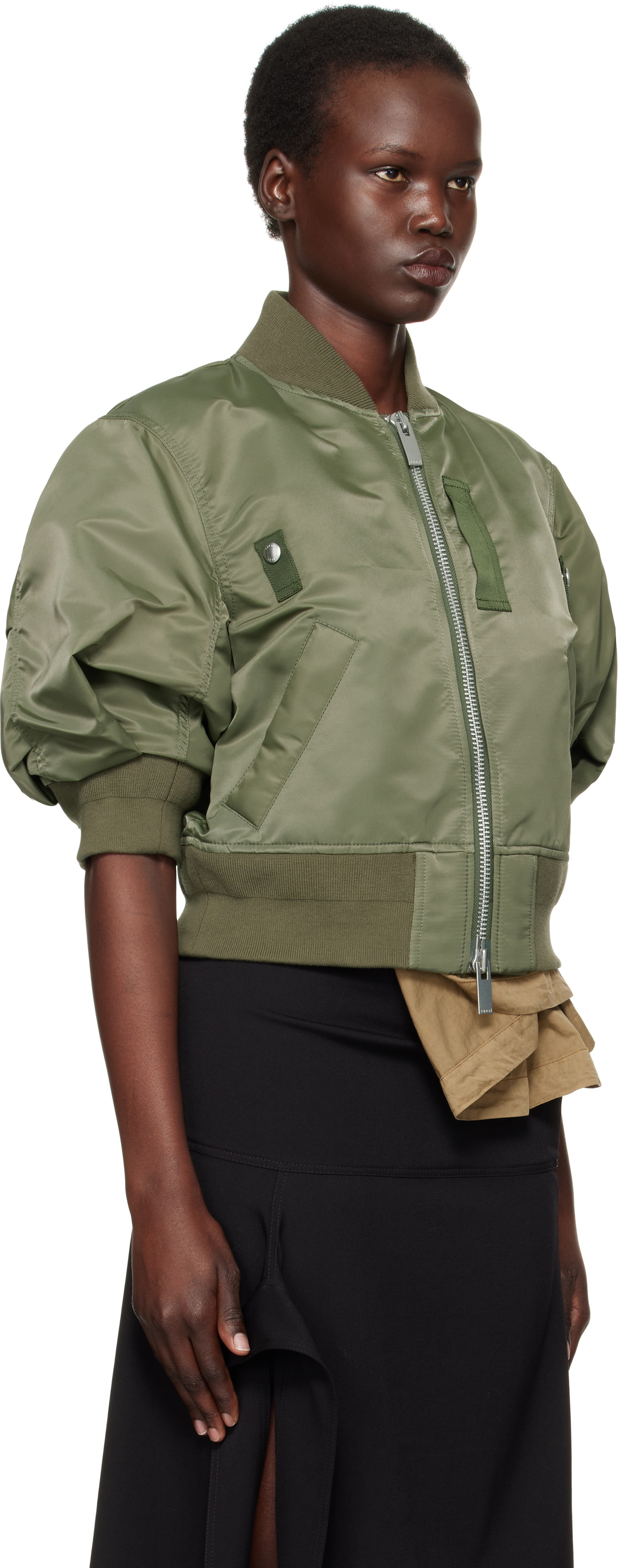 sacaiサカイ★カーキ Suiting & Nylon Twill ボンバージャケット sacai: カーキ ナイロンツイル ボンバージャケット | SSENSE 日本