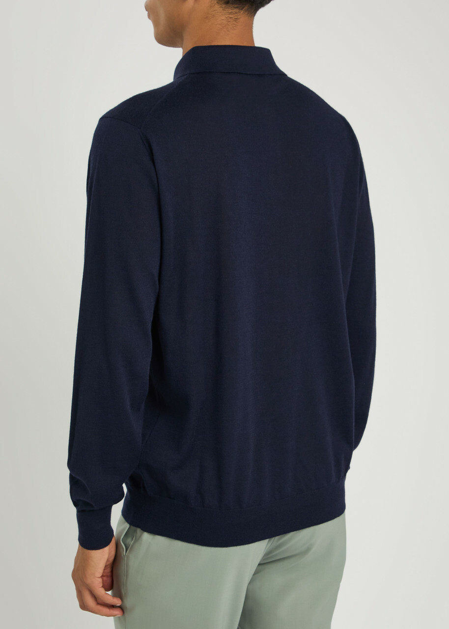 Lardini Fine-knit Wool-blend Polo Shirt Navy