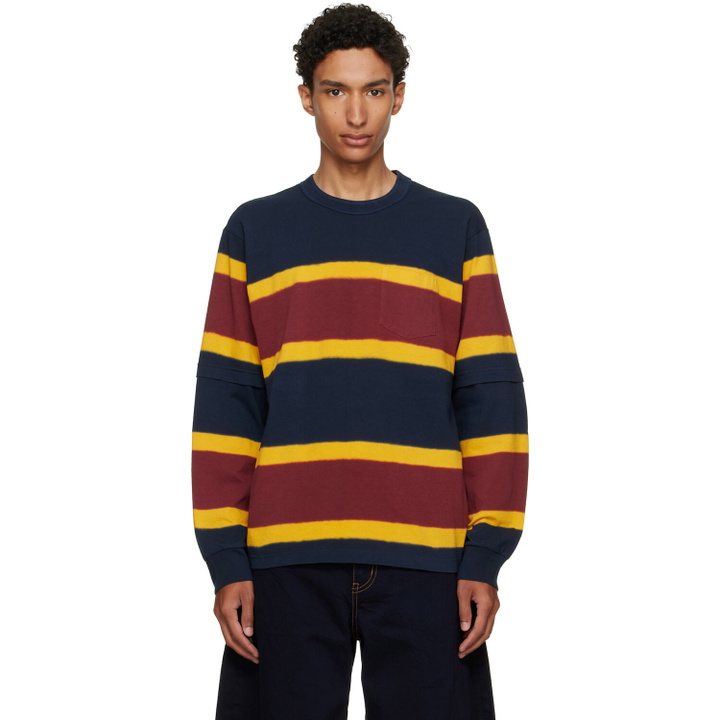 Photo: sacai Navy & Burgundy Chusen-Dyed Cotton Jersey T-shirt