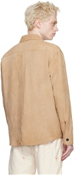 PRESIDENT's Tan Spread Collar Leather Jacket