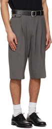 TONYWACK Gray Raw-Cut Wool Pleated Tailored Shorts