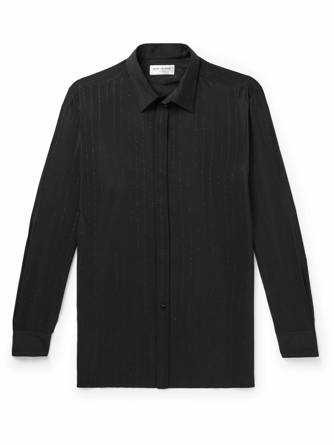SAINT LAURENT - Striped Silk Shirt - Black Saint Laurent