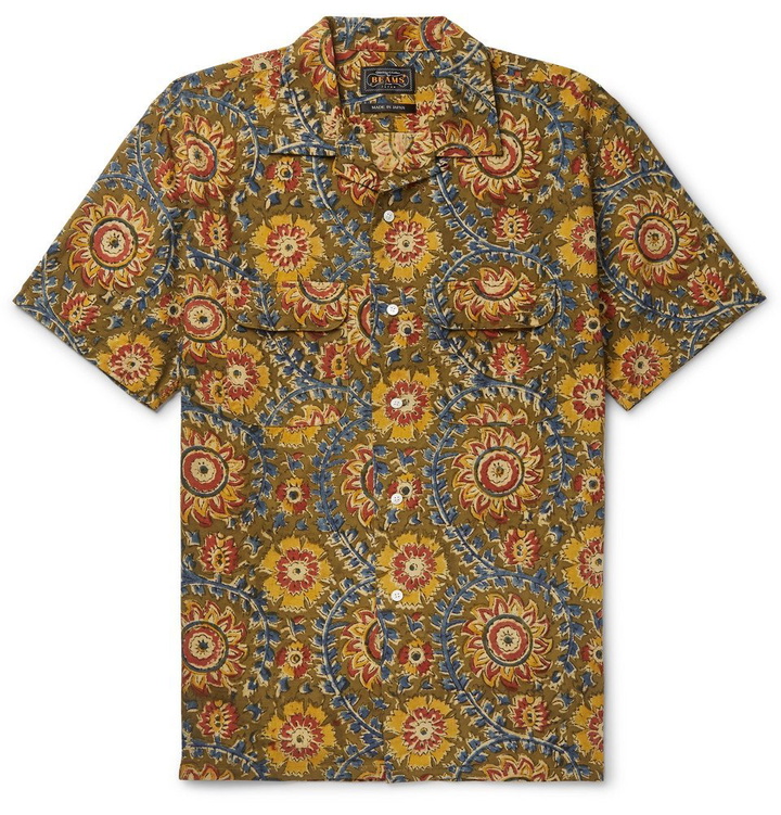 Photo: Beams Plus - Camp-Collar Printed Cotton-Voile Shirt - Yellow