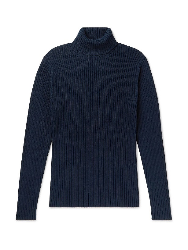 Photo: Bottega Veneta - Ribbed Cotton-Blend Rollneck Sweater - Blue