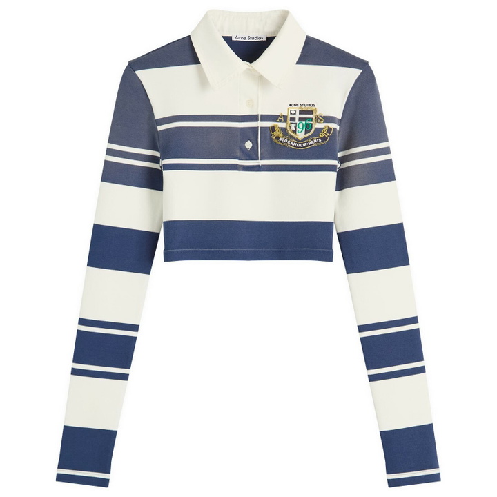 Photo: Acne Studios Women's Euston Cropped Polo Shirt in White/Navy